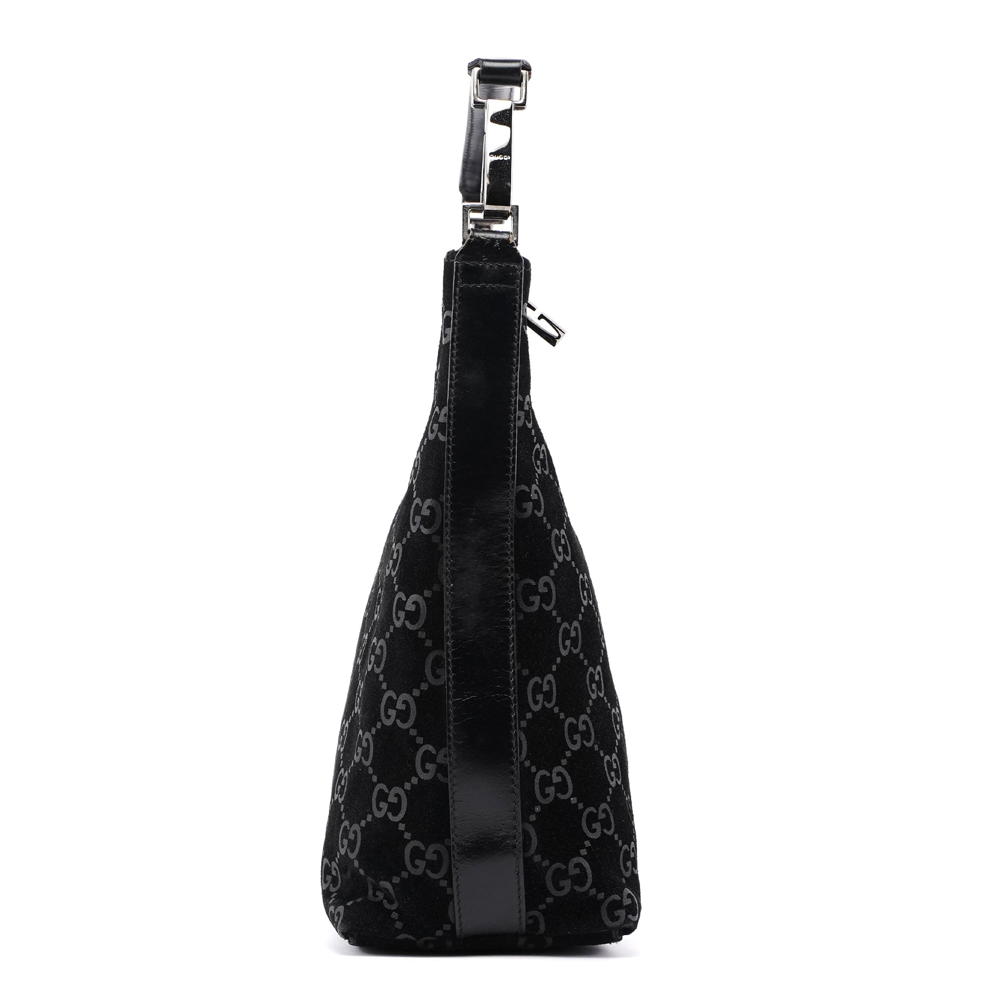 Gucci 1997 Black Suede GG Hobo Shoulder Bag