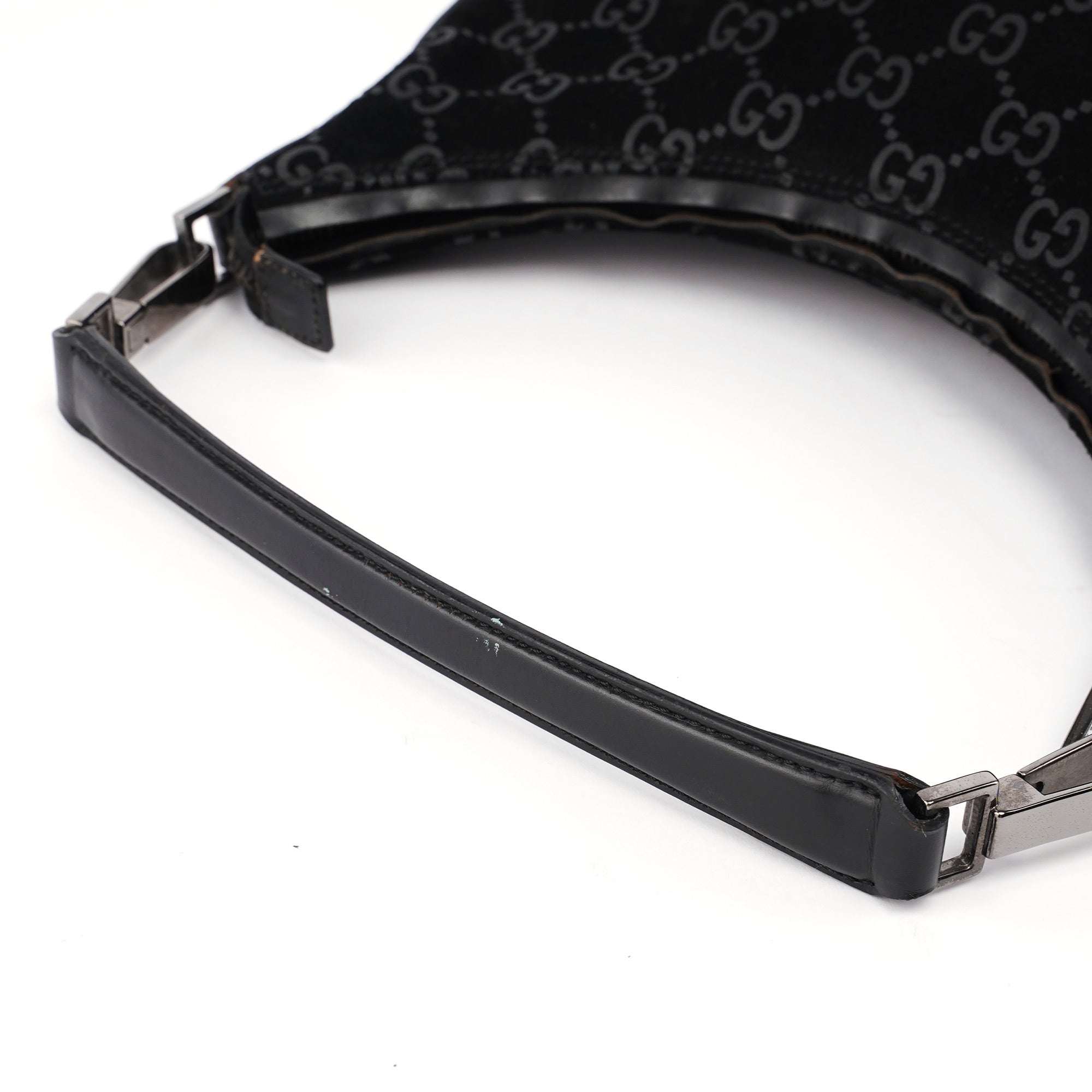 Gucci 1997 Black Suede GG Hobo Shoulder Bag