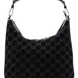 Gucci 1997 Black Suede GG Hobo Shoulder Bag