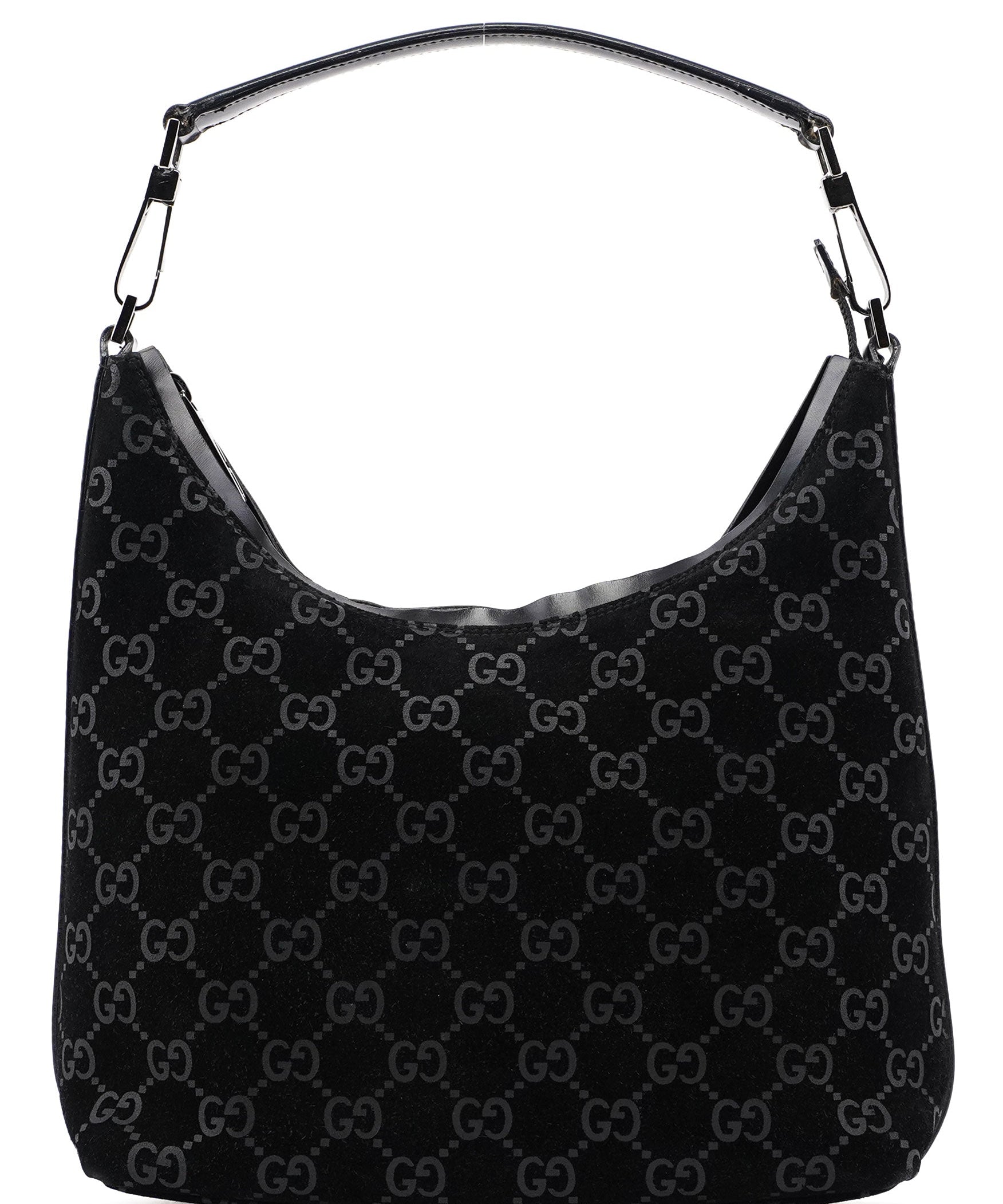 Gucci 1997 Black Suede GG Hobo Shoulder Bag