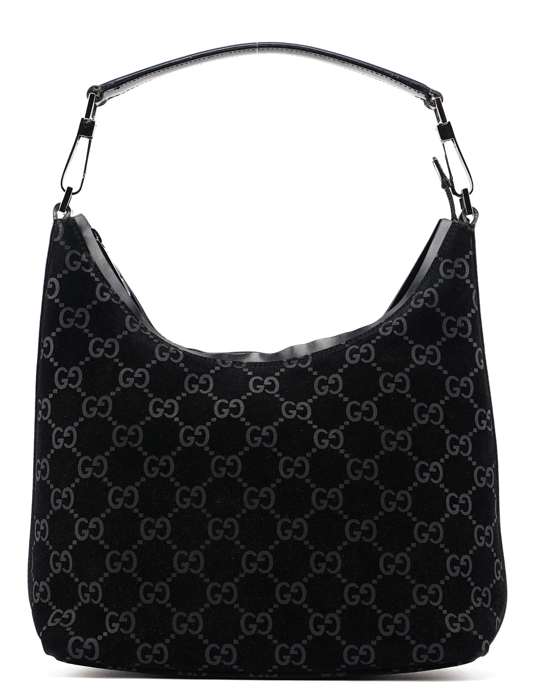 Gucci 1997 Black Suede GG Hobo Shoulder Bag