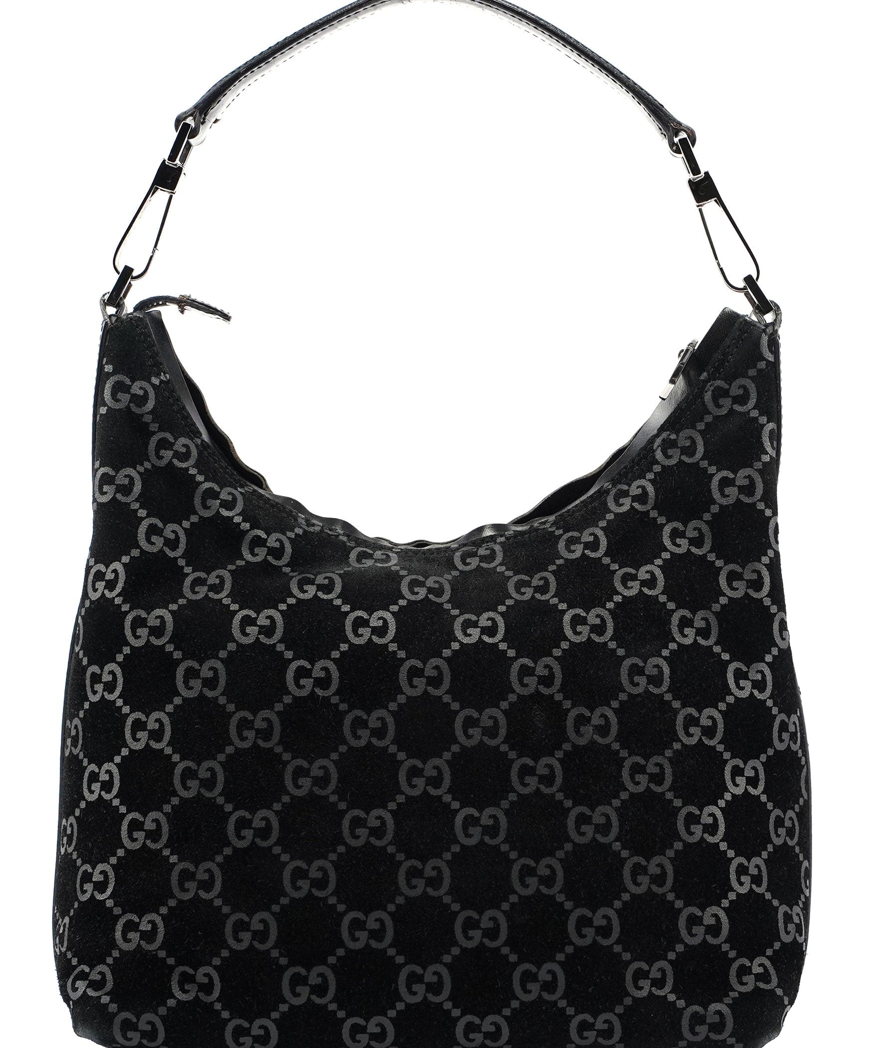 Gucci 1997 Black Suede GG Shoulder Bag
