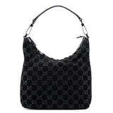 Gucci 1997 Black Suede GG Shoulder Bag