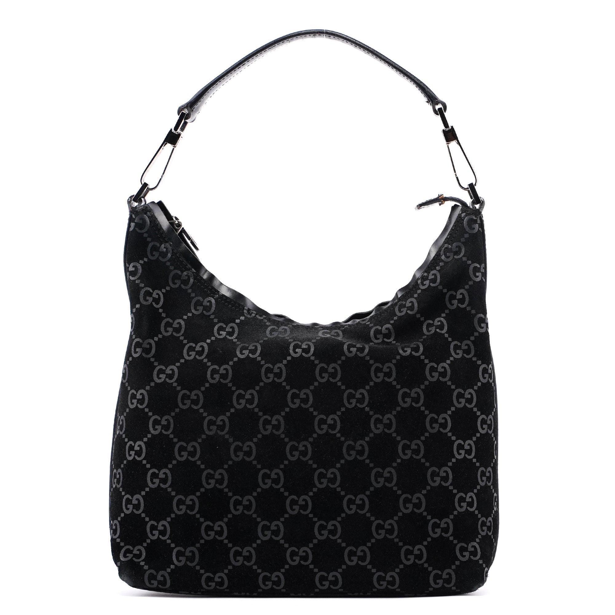 Gucci 1997 Black Suede GG Shoulder Bag
