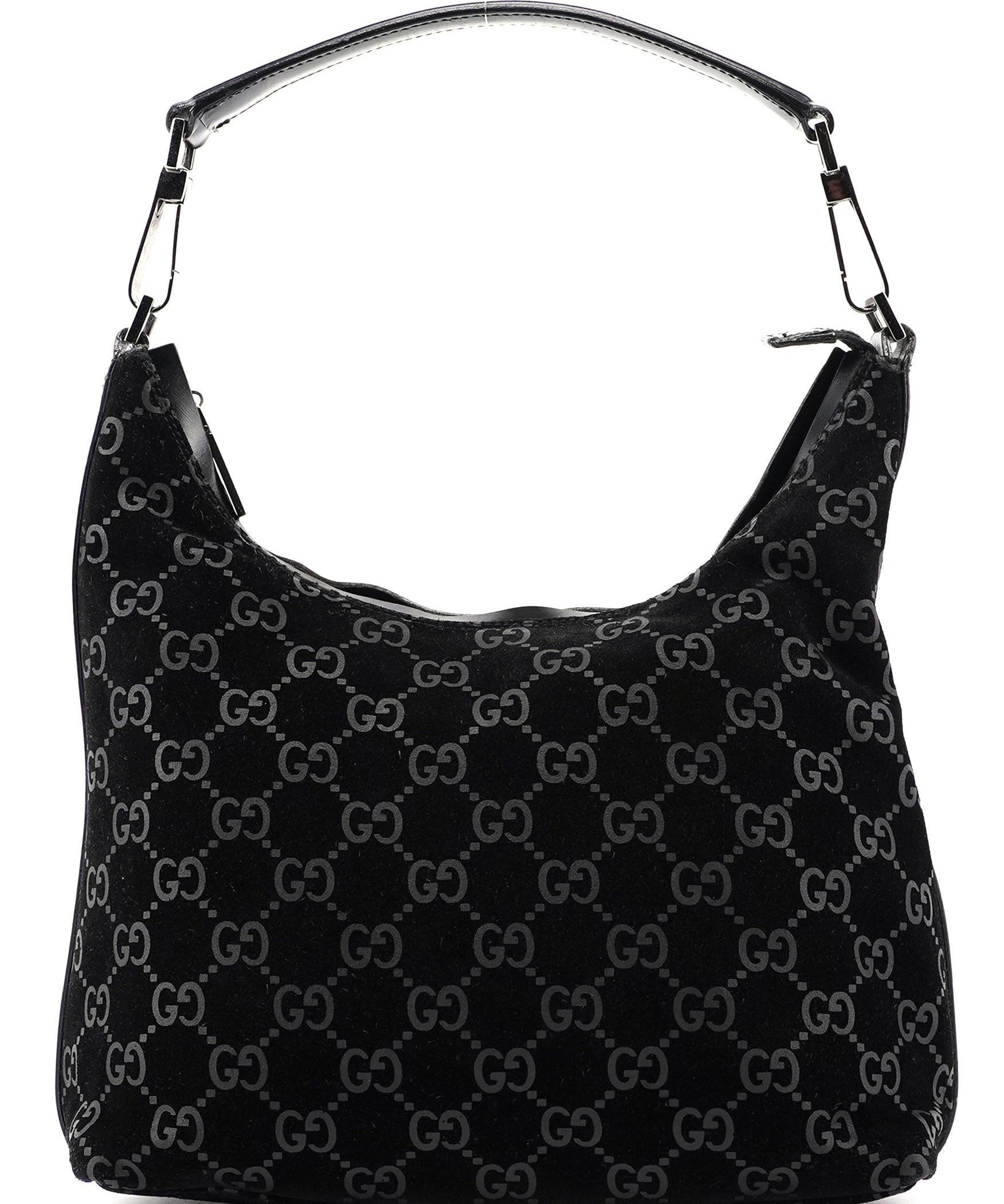 Gucci 1997 Black Suede GG Shoulder Bag
