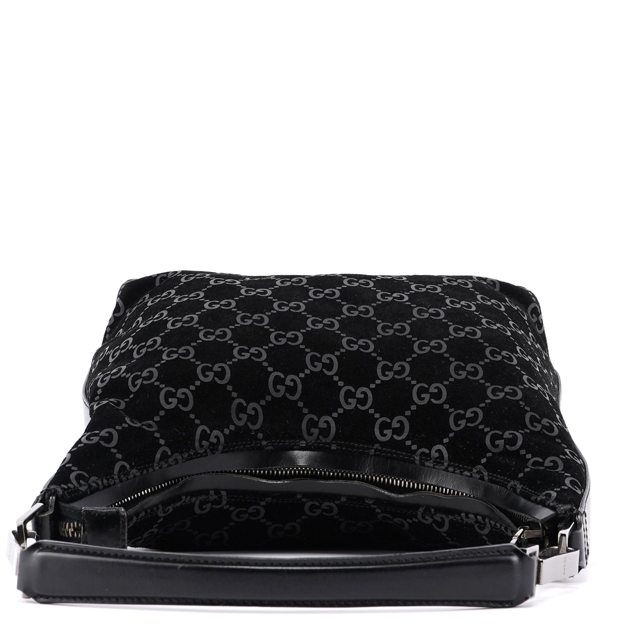 Gucci 1997 Black Suede GG Shoulder Bag