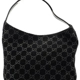 Gucci 1997 Black Suede GG Shoulder Bag