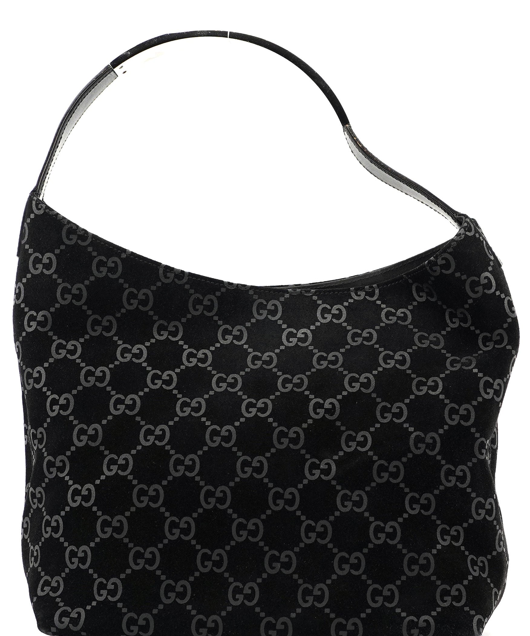 Gucci 1997 Black Suede GG Shoulder Bag