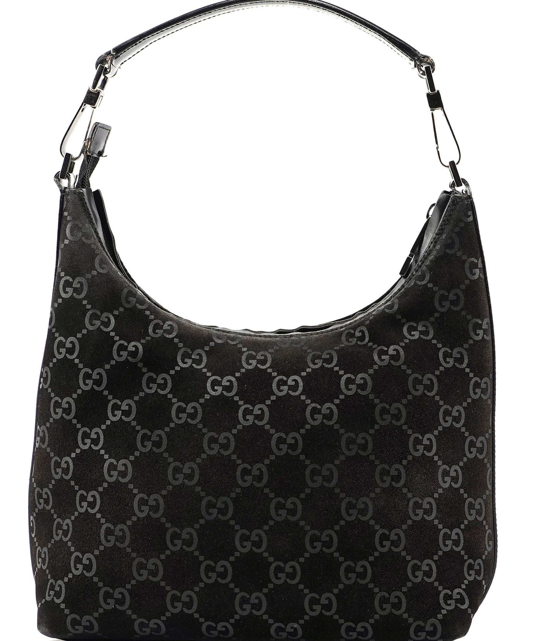 Gucci 1997 Black Suede GG Shoulder Bag