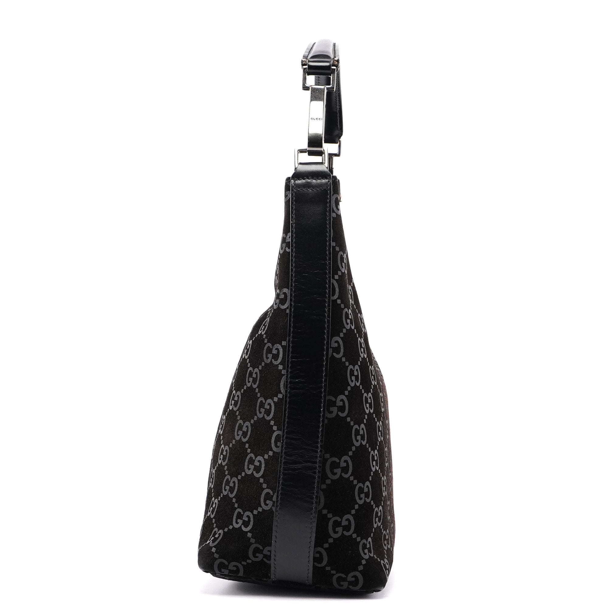 Gucci 1997 Schultertasche aus schwarzem GG Veloursleder
