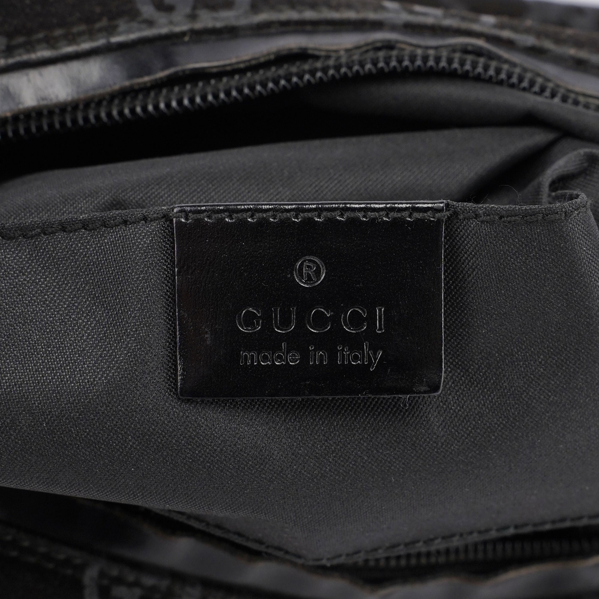 Gucci 1997 Black Suede GG Shoulder Bag