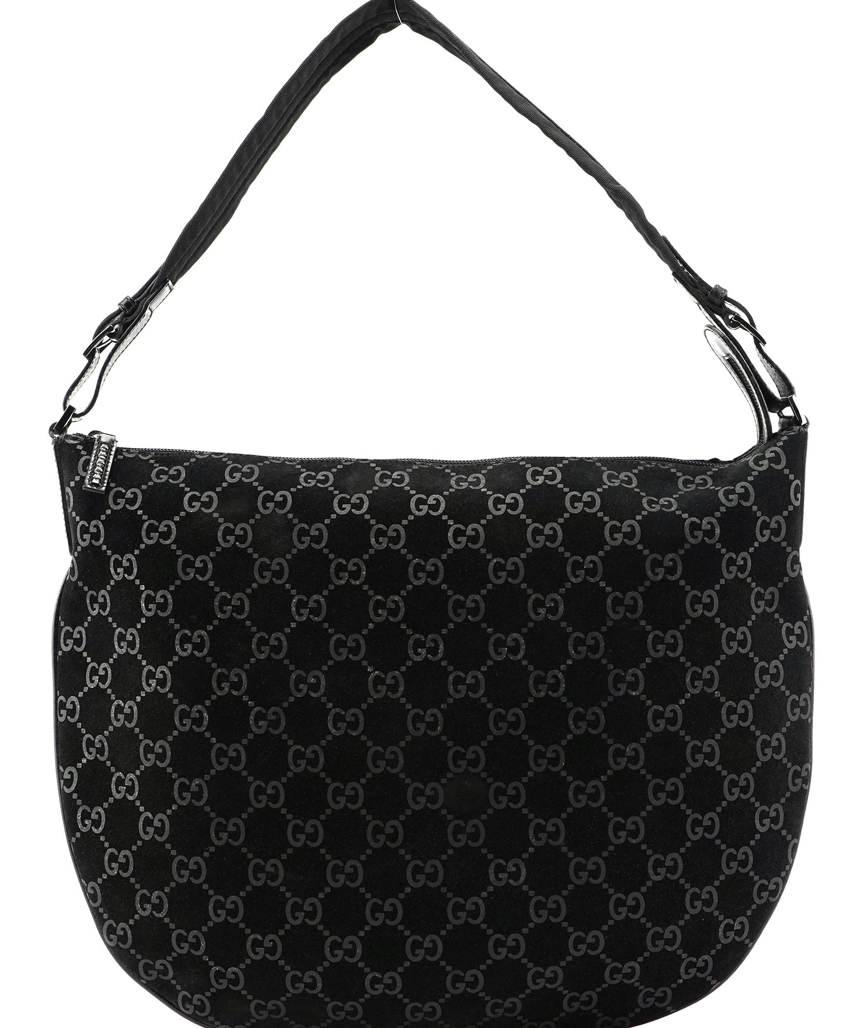 Gucci 1997 Black Suede GG Shoulder Bag