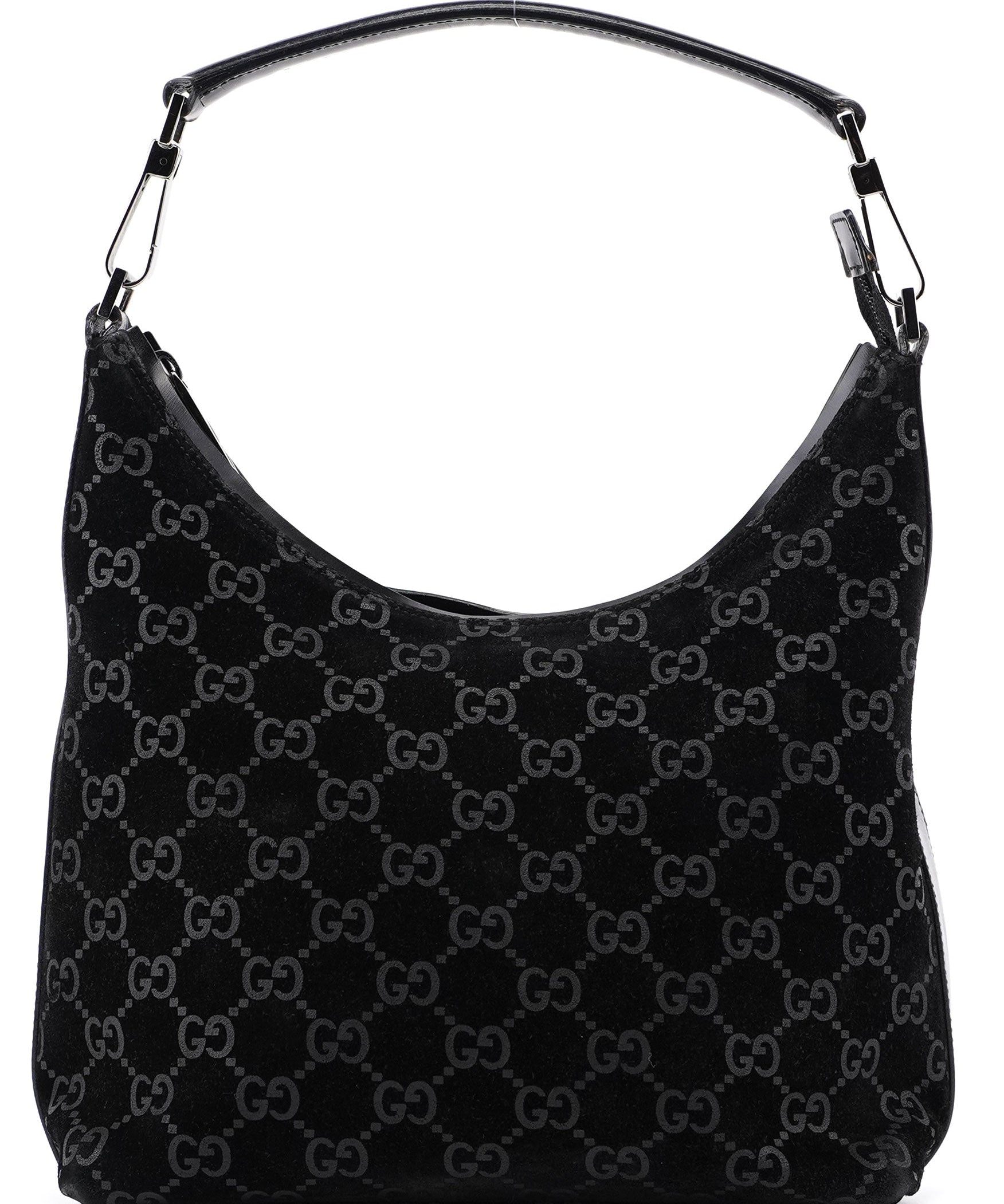 Gucci 1997 Black Suede GG Shoulder Bag