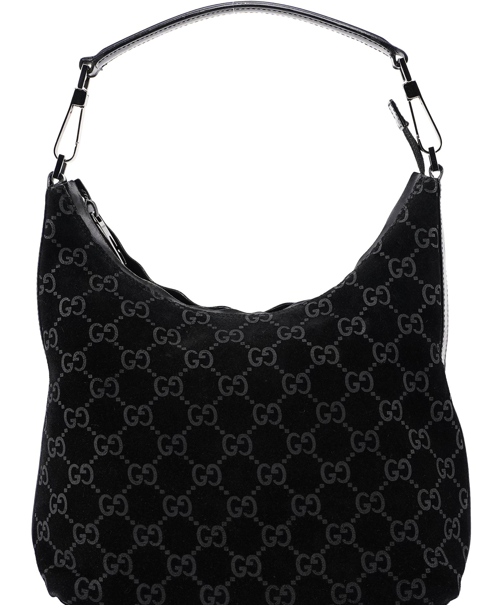 Gucci 1997 Black Suede GG Shoulder Bag