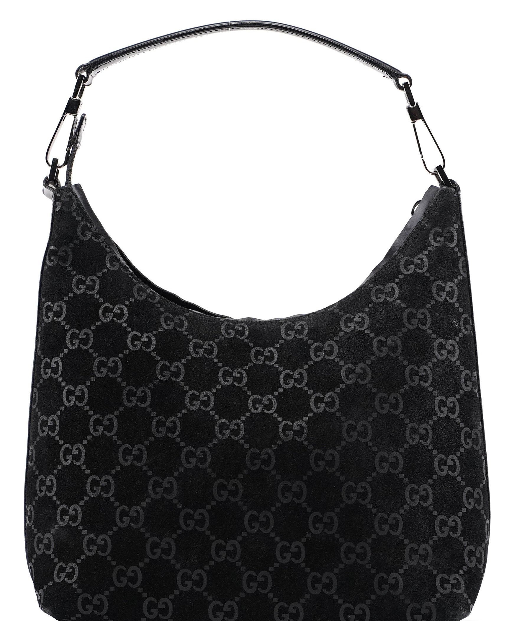 Gucci 1997 Black Suede GG Shoulder Bag