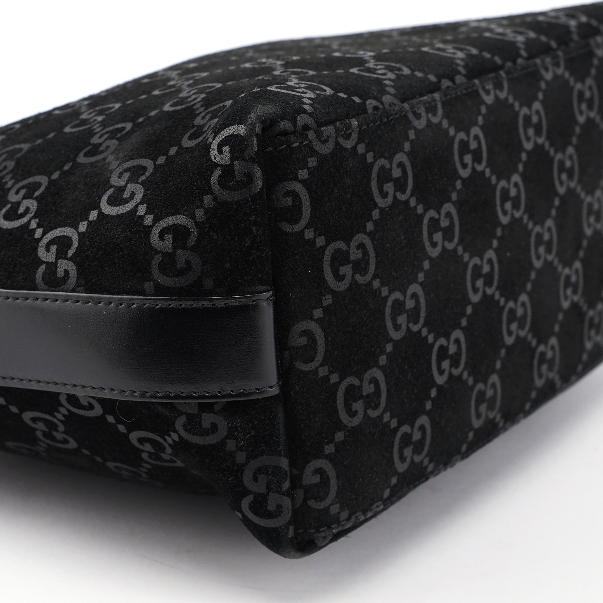 Gucci 1997 Black Suede GG Shoulder Bag