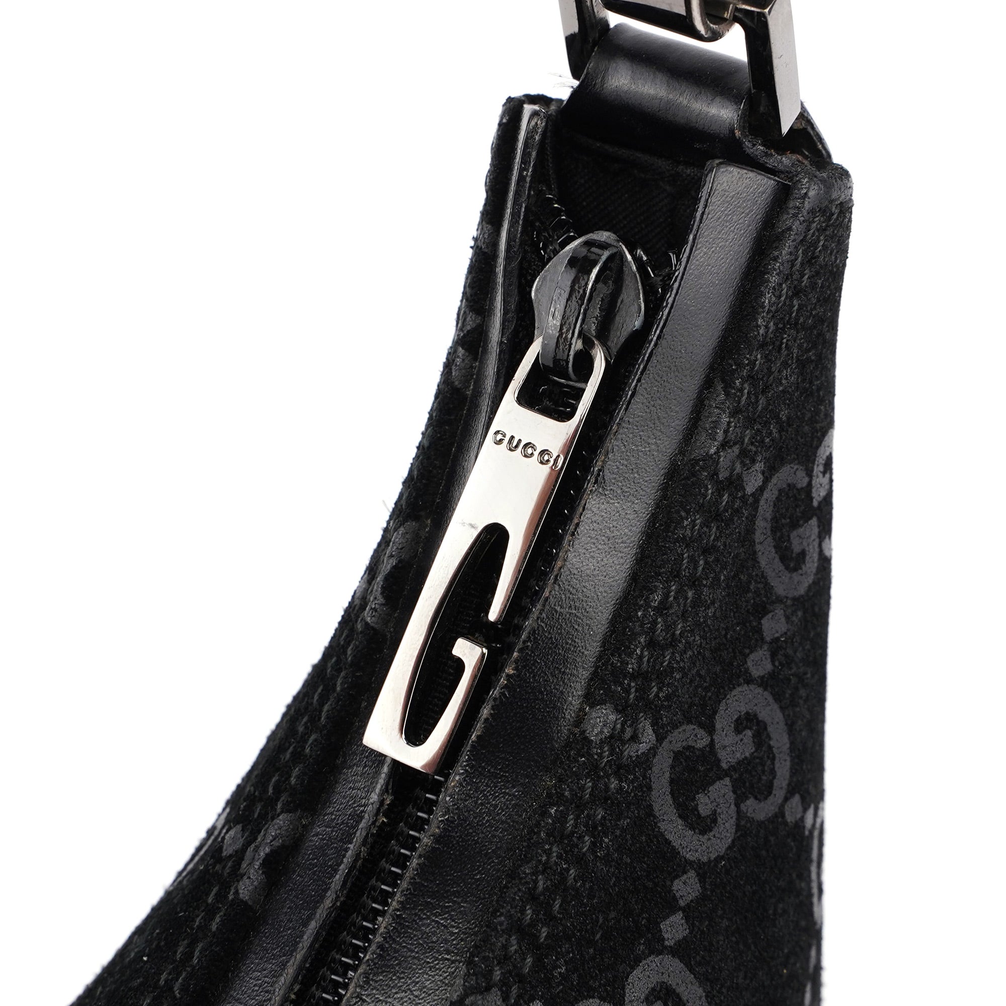 Gucci 1997 Black Suede GG Shoulder Bag