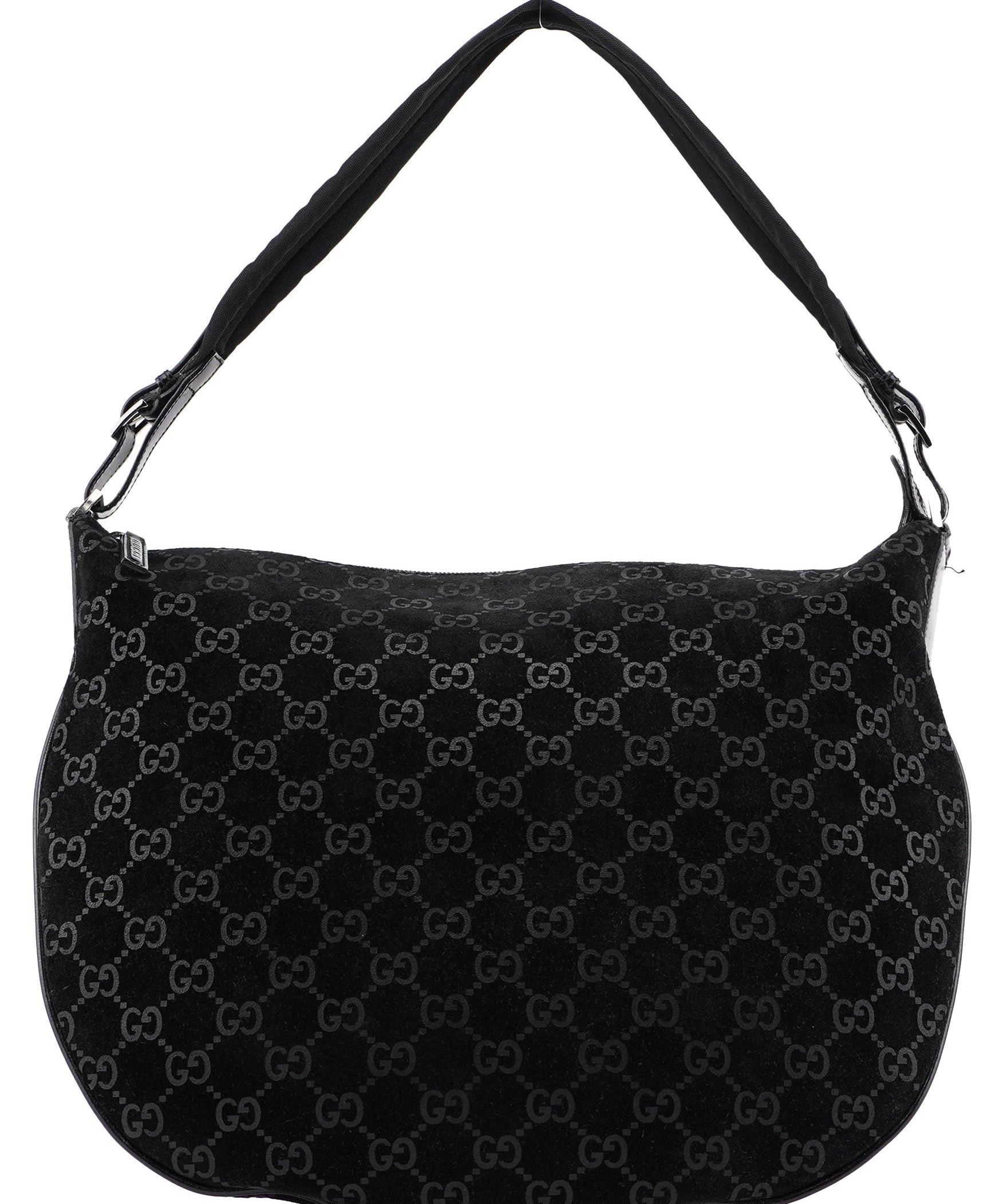 Gucci 1997 Black Suede GG Shoulder Bag