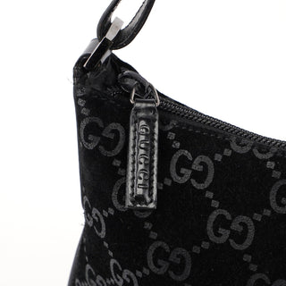 Gucci 1997 Black Suede GG Shoulder Bag