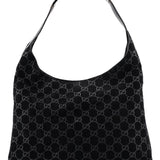 Gucci 1997 Black Suede GG Shoulder Bag