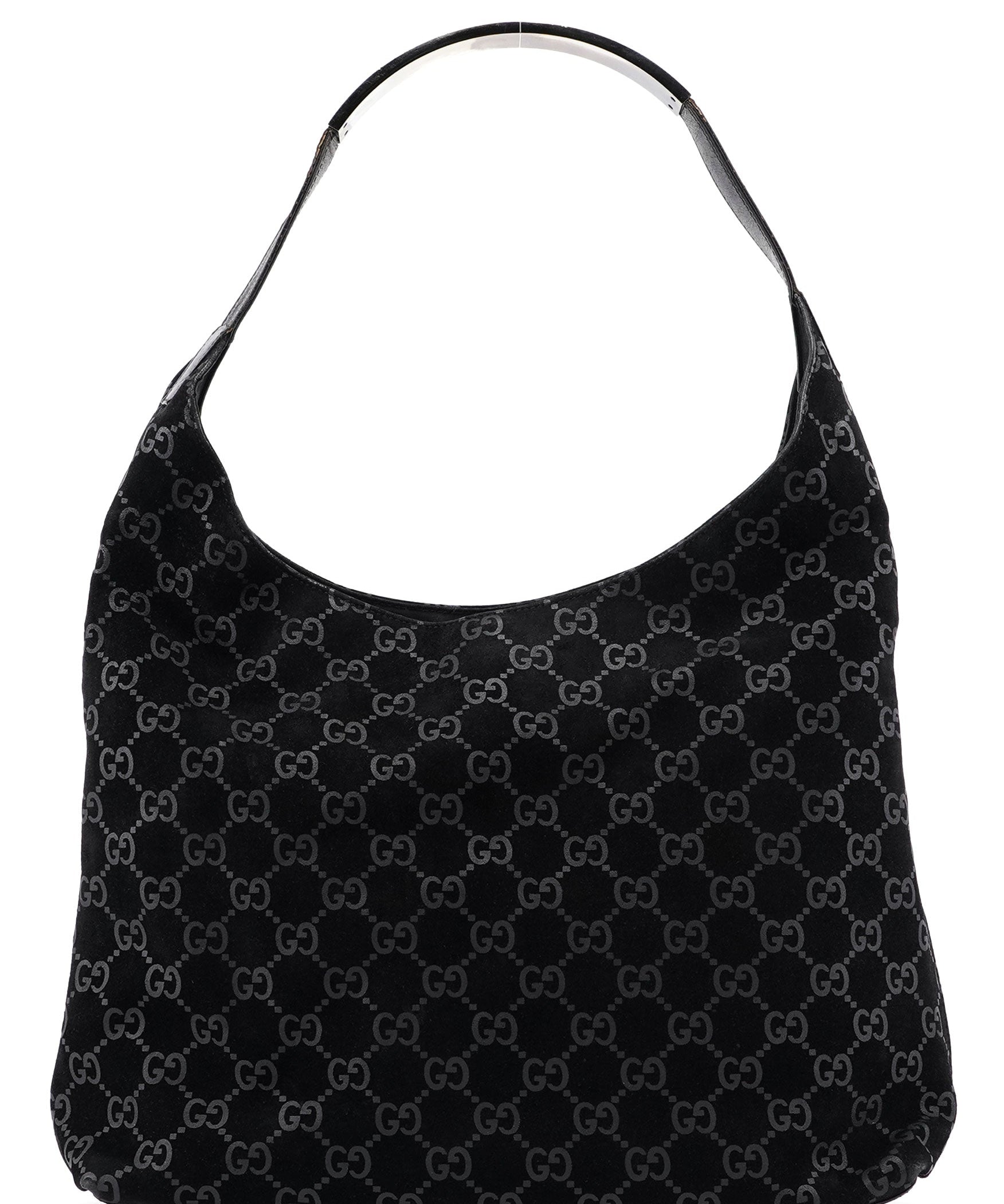 Gucci 1997 Black Suede GG Shoulder Bag