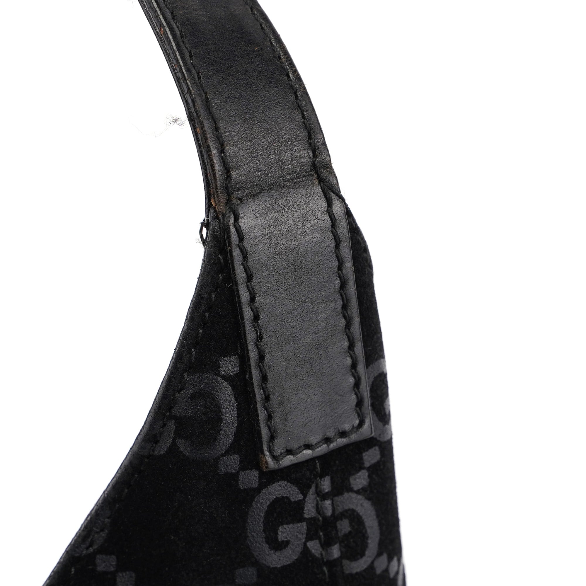 Gucci 1997 Black Suede GG Shoulder Bag