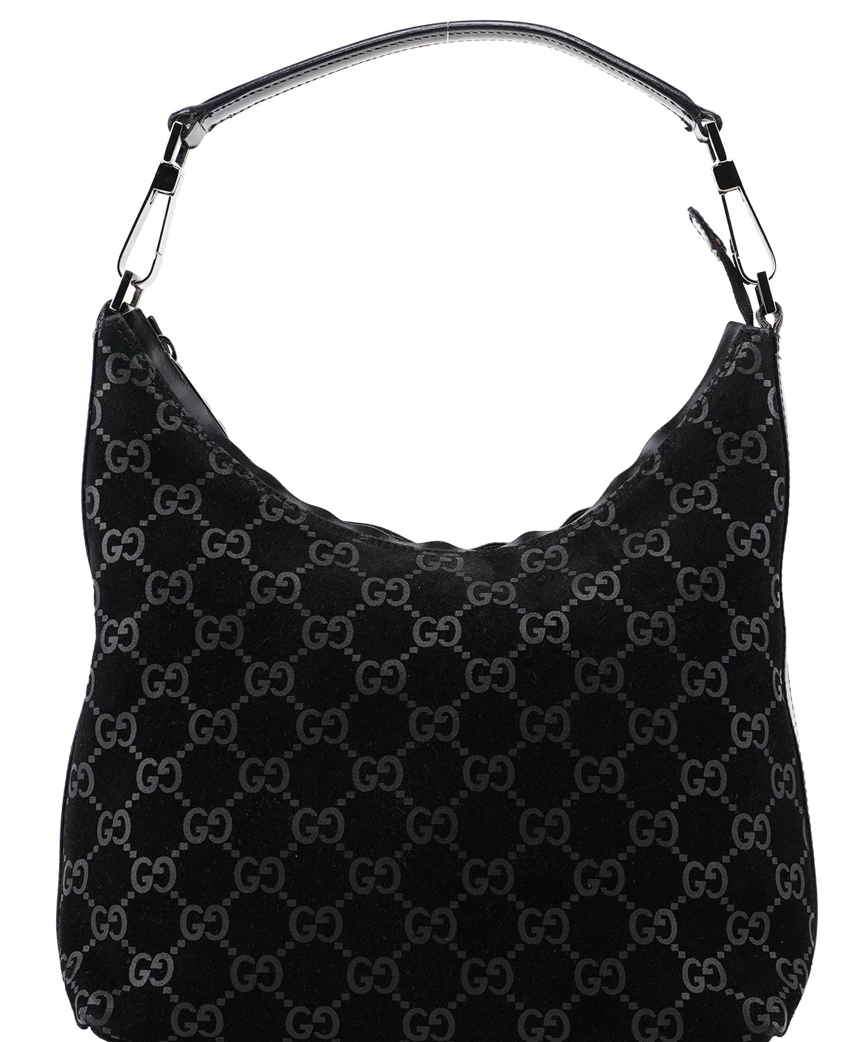 Gucci 1997 Black Suede GG Shoulder Bag