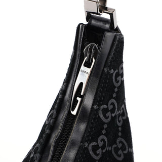 Gucci 1997 Black Suede GG Shoulder Bag