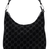 Gucci 1997 Black Suede GG Shoulder Bag