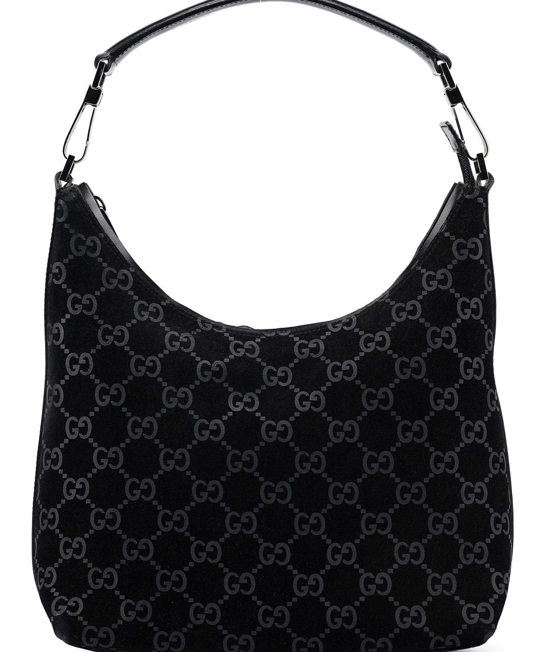 Gucci 1997 Black Suede GG Shoulder Bag
