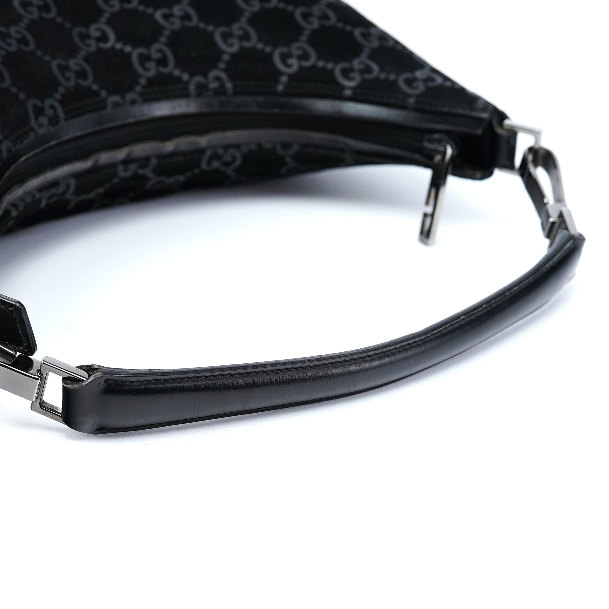 Gucci 1997 Black Suede GG Shoulder Bag