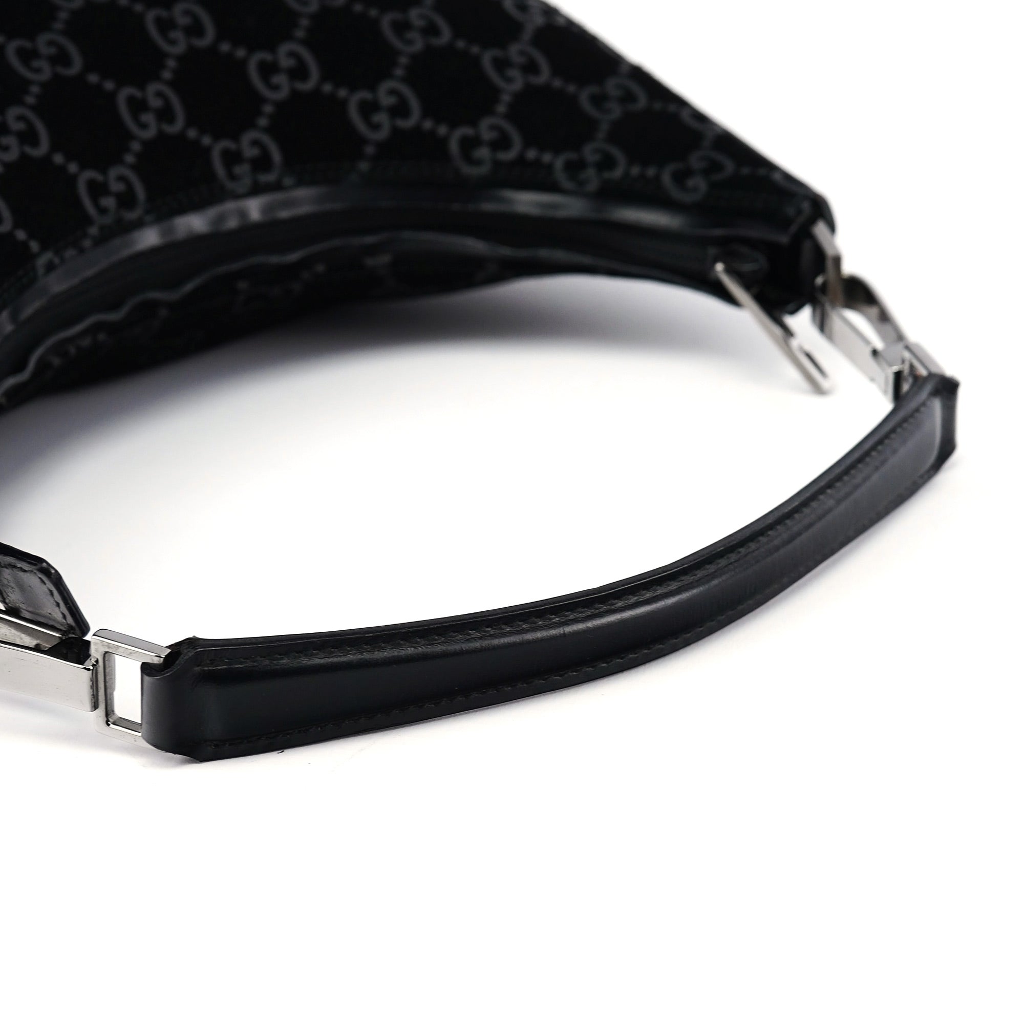 Gucci 1997 Black Suede GG Shoulder Bag