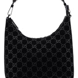 Gucci 1997 Black Suede GG Shoulder Bag