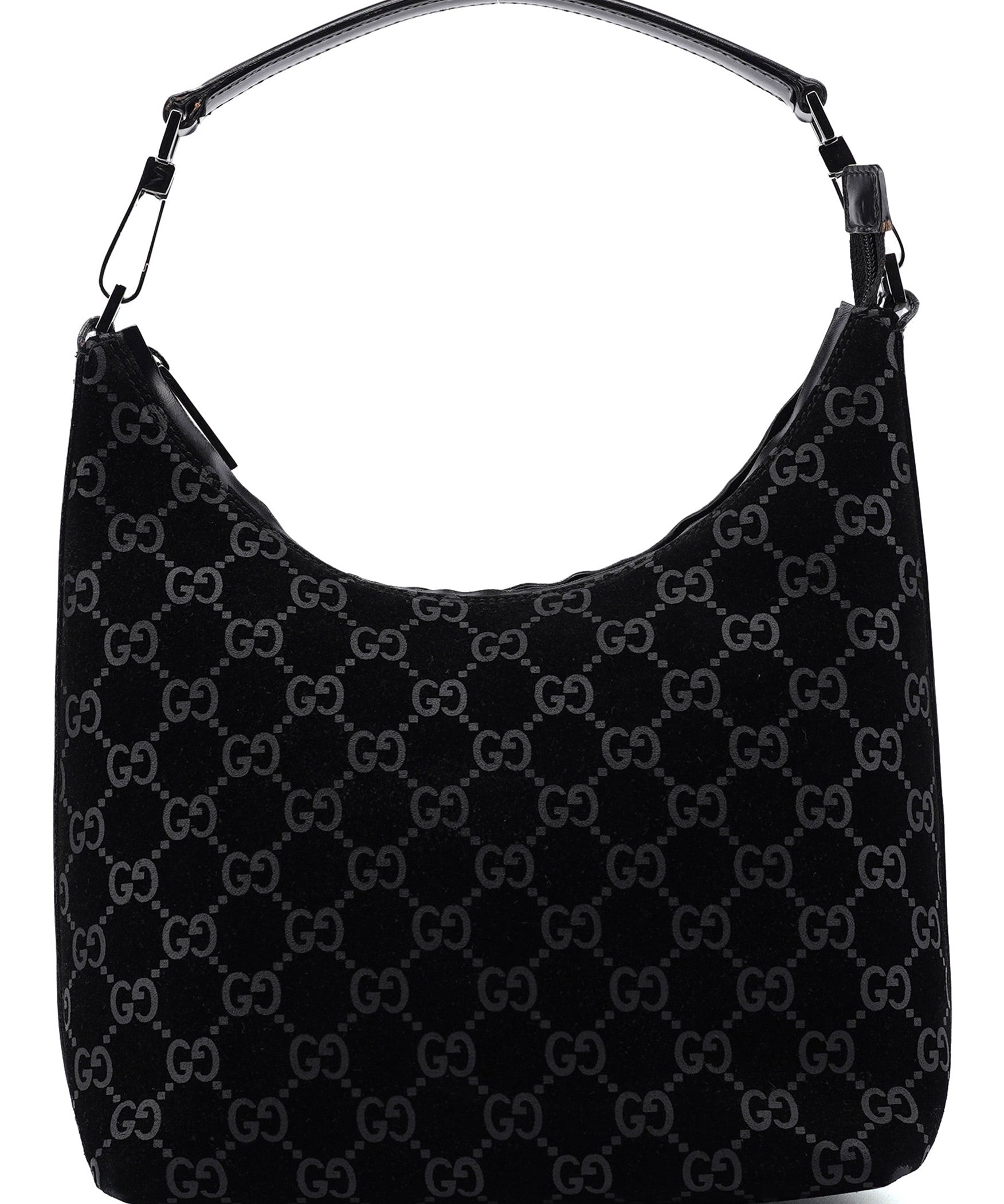 Gucci 1997 Black Suede GG Shoulder Bag
