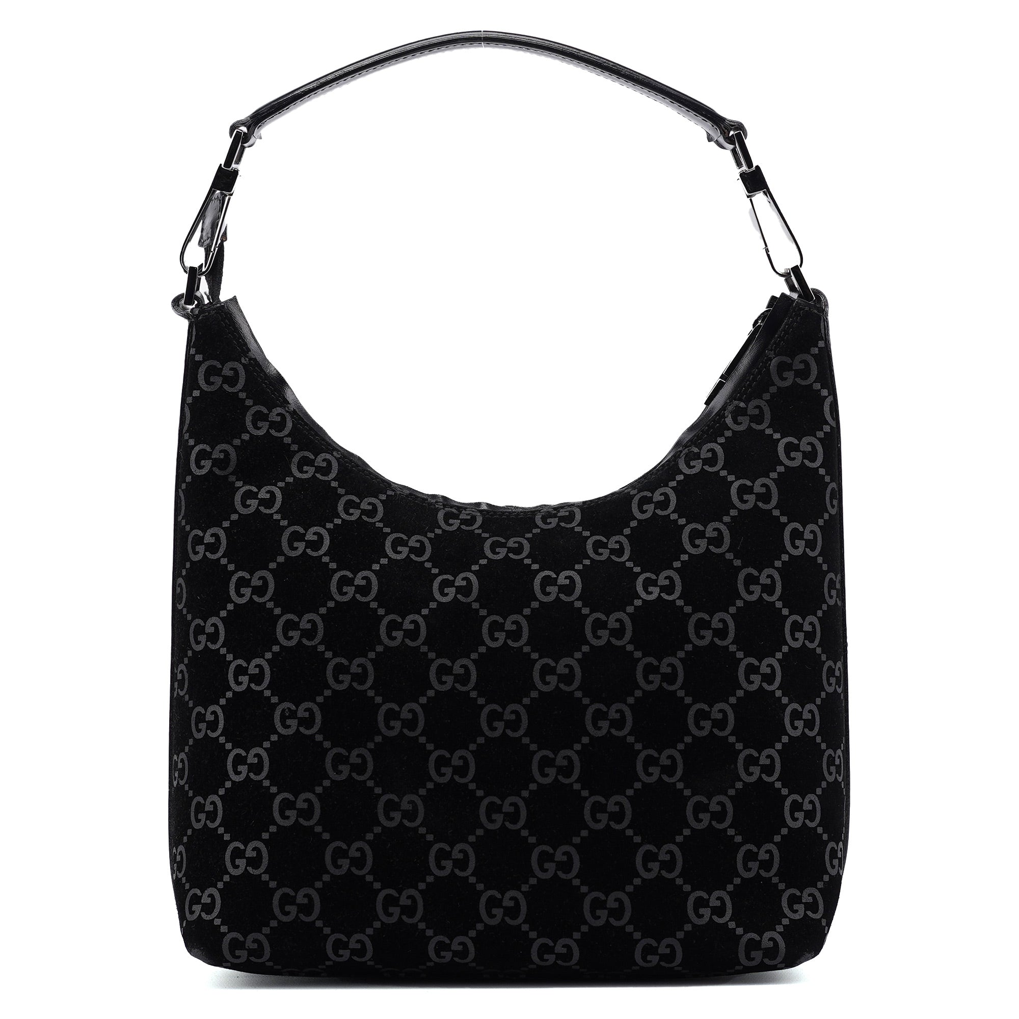Gucci 1997 Black Suede GG Shoulder Bag