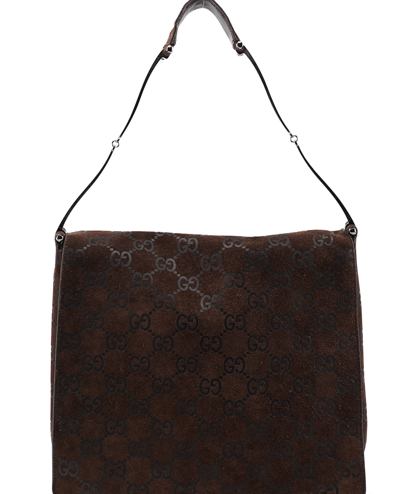Gucci 1997 Brown GG Suede Horsebit Shoulder Bag