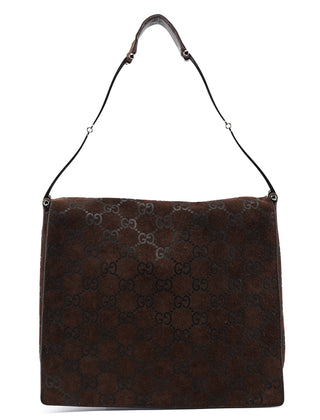 Gucci 1997 Brown GG Suede Horsebit Shoulder Bag