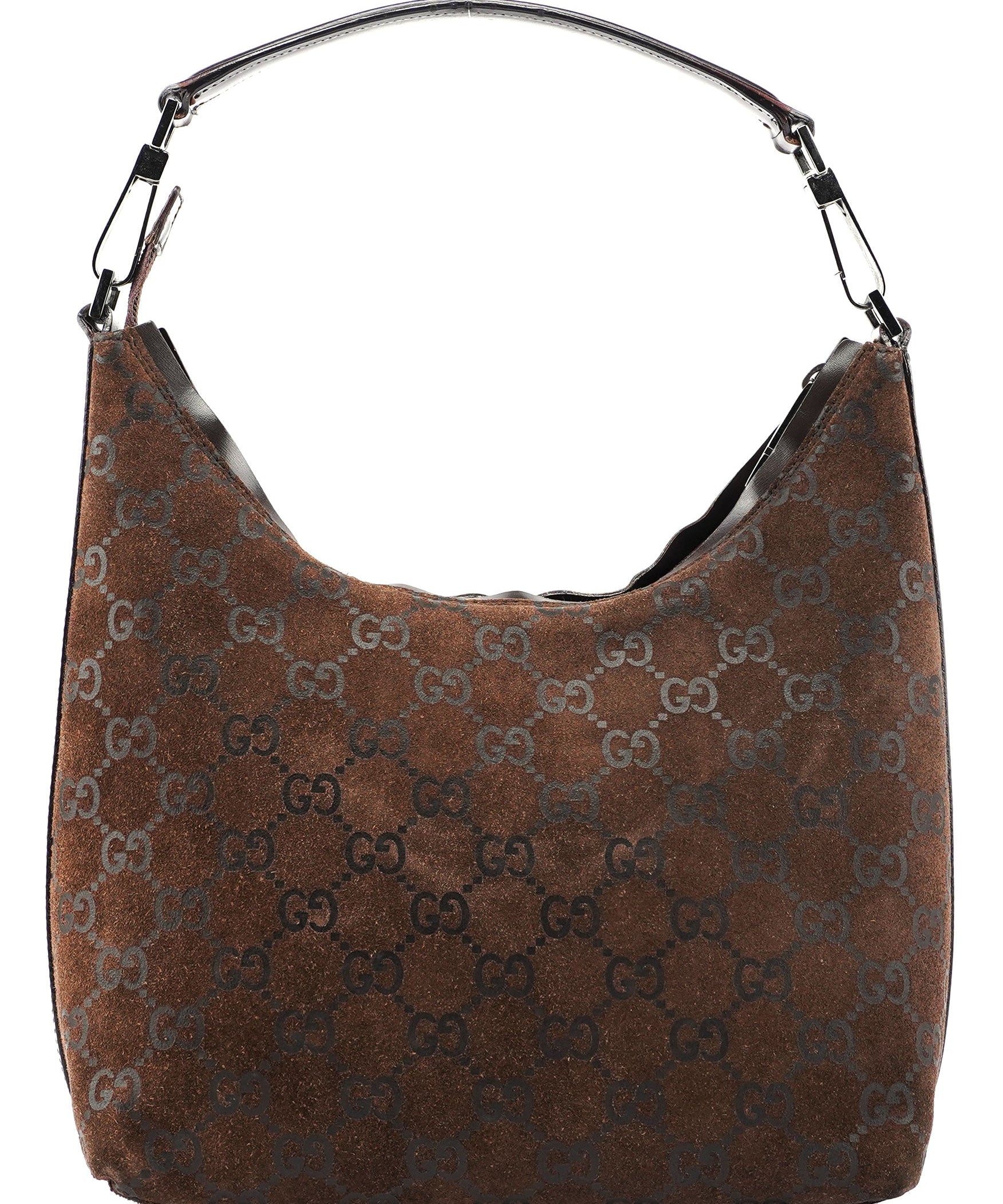 Gucci 1997 Brown Suede GG Shoulder Bag