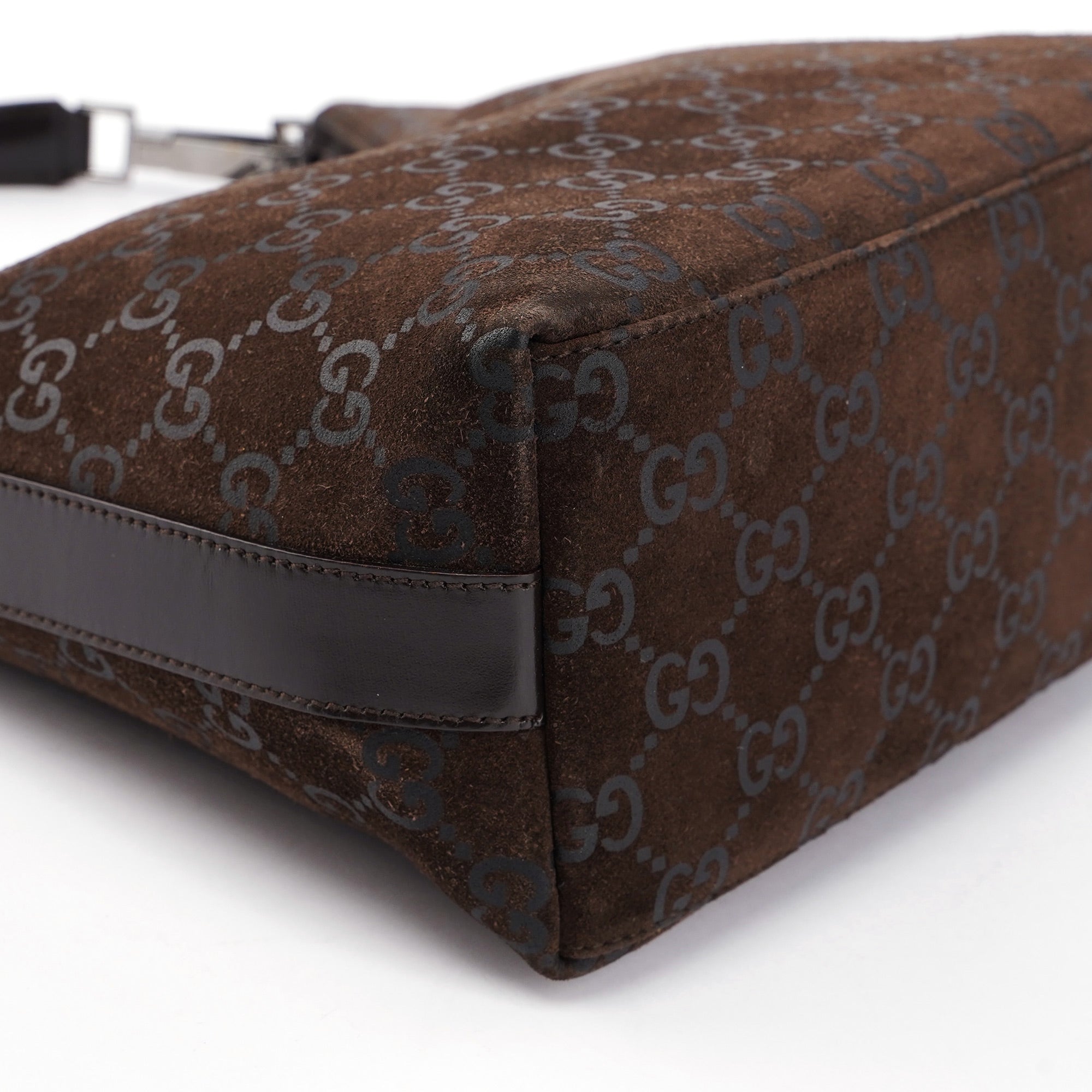 Gucci 1997 Brown Suede GG Shoulder Bag
