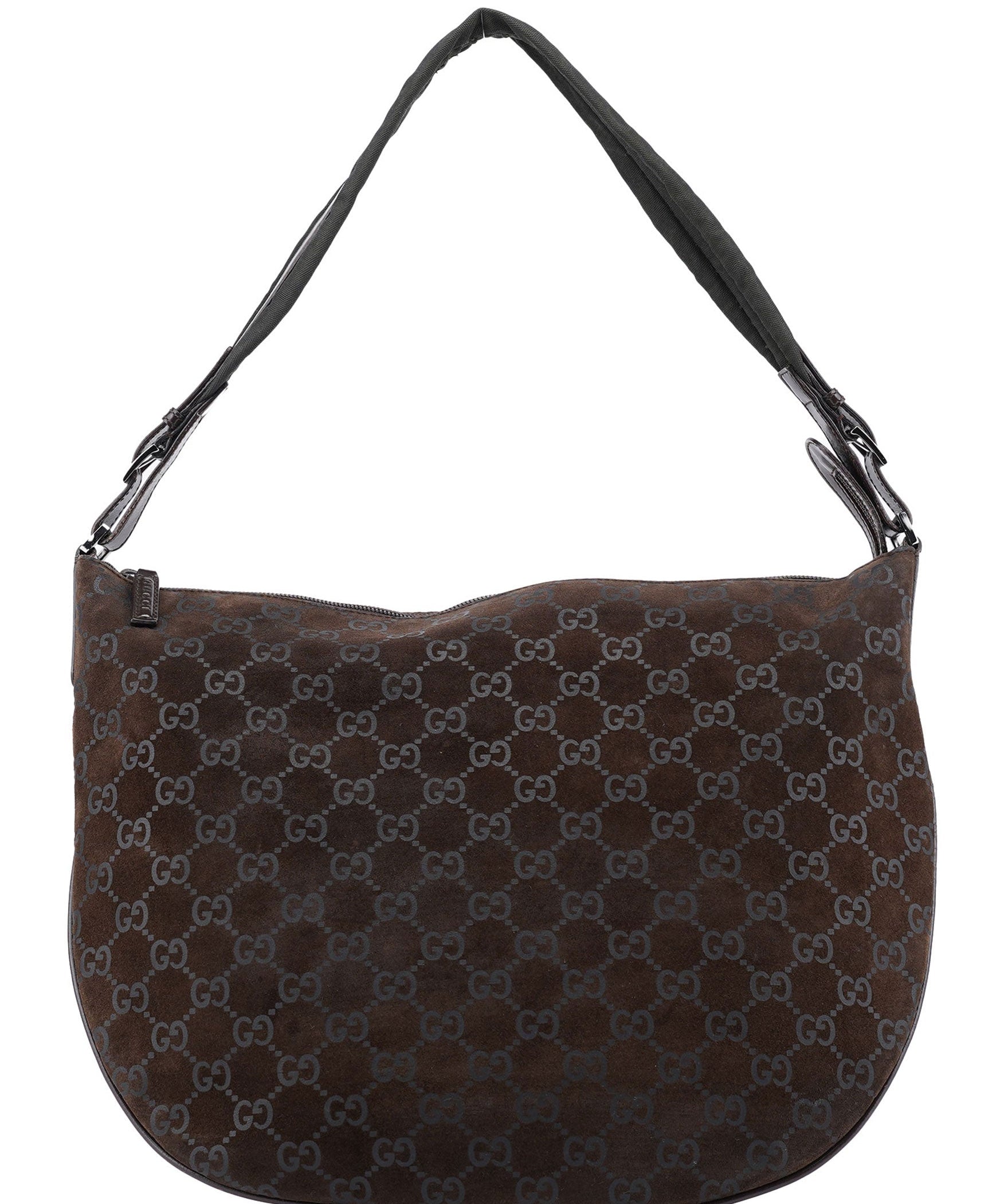 Gucci 1997 Brown Suede GG Shoulder Bag