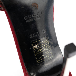 Gucci 1997 Red Swarovski Satin Heeled Mules
