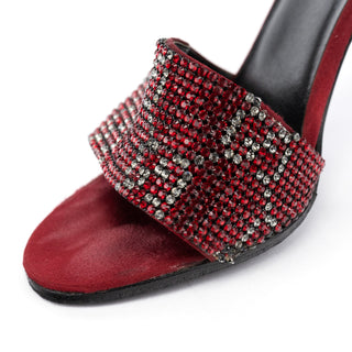 Gucci 1997 Red Swarovski Satin Heeled Mules