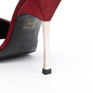 Gucci 1997 Red Swarovski Satin Heeled Mules