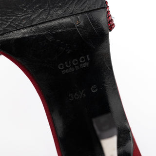 Gucci 1997 Red Swarovski Satin Heeled Mules