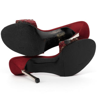 Gucci 1997 Red Swarovski Satin Heeled Mules