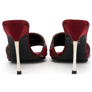 Gucci 1997 Red Swarovski Satin Heeled Mules