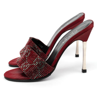 Gucci 1997 Red Swarovski Satin Heeled Mules