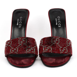 Gucci 1997 Red Swarovski Satin Heeled Mules