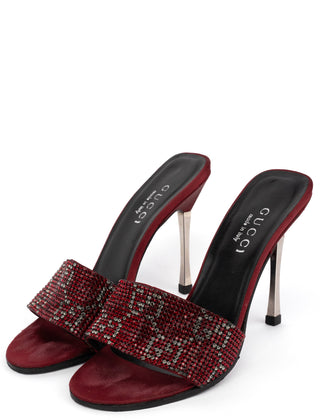 Gucci 1997 Red Swarovski Satin Heeled Mules