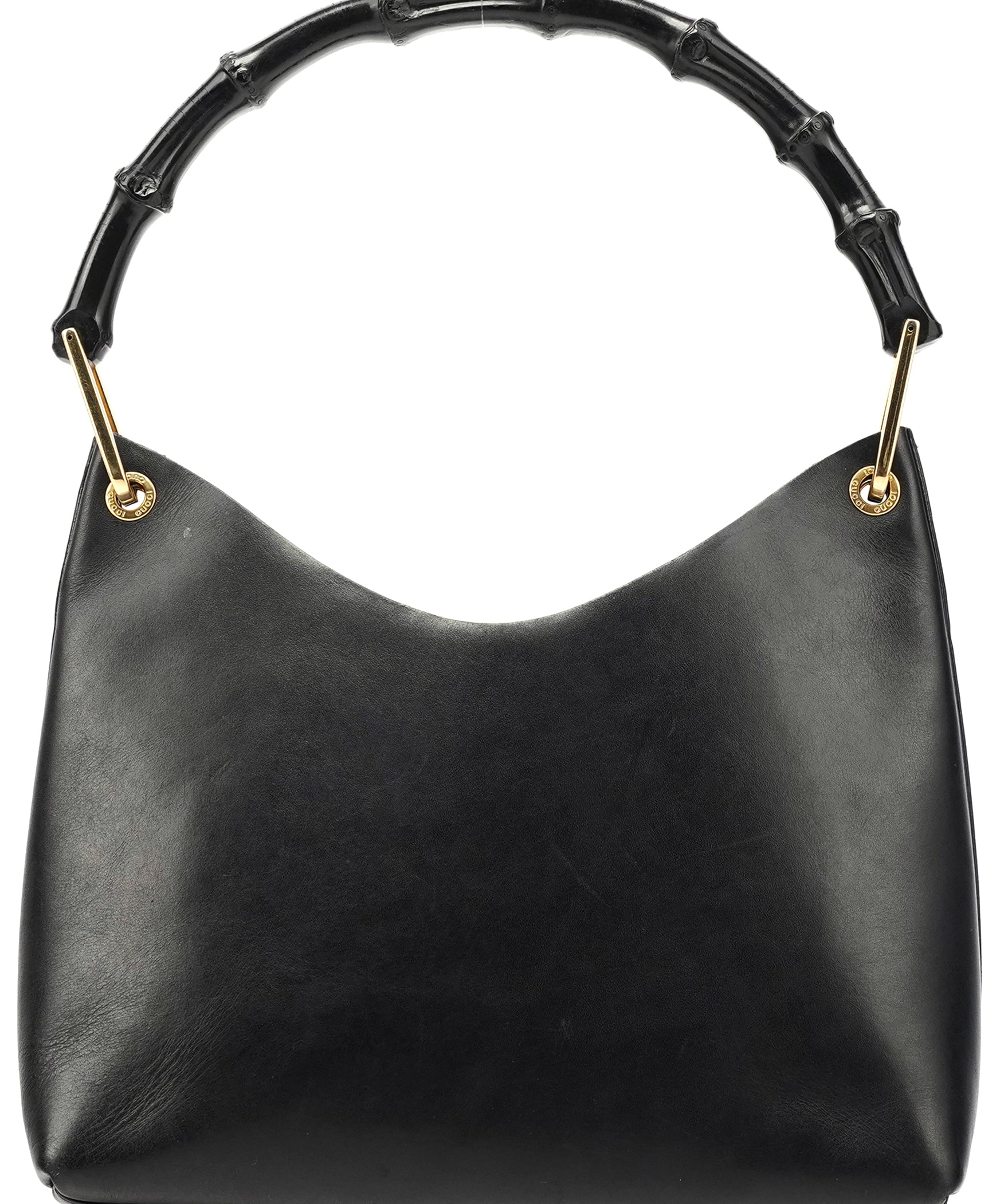 Gucci 1998 Black Leather Bamboo Shoulder Bag